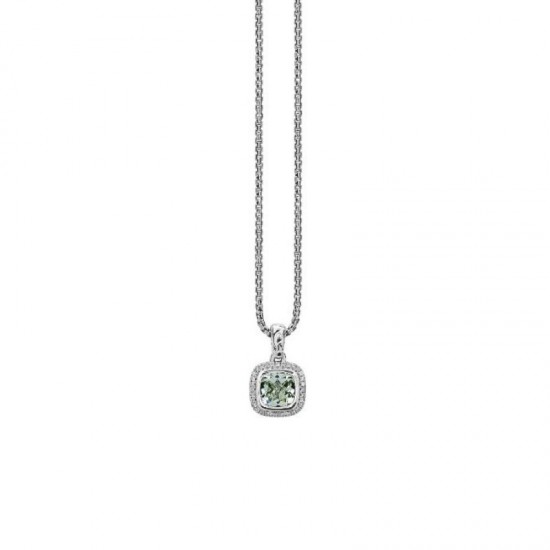 Sterling Silver Pendant .12Ct Diamonds 1 7X7Mm Cushion Mint Green Quartz