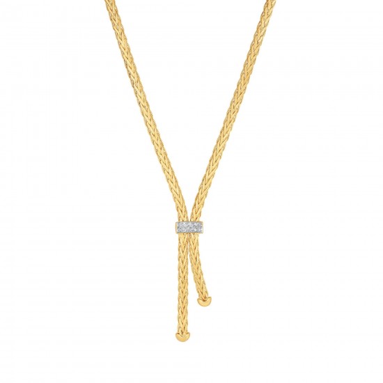 14K Gold 3Mm Lariat Woven Necklace With Diamonds