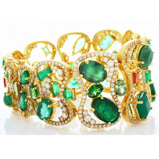 18K Yellow Gold Emerald Gemstone Bracelet