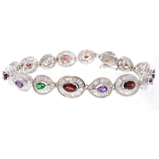 14K White Gold Diamond Gemstone Bracelet