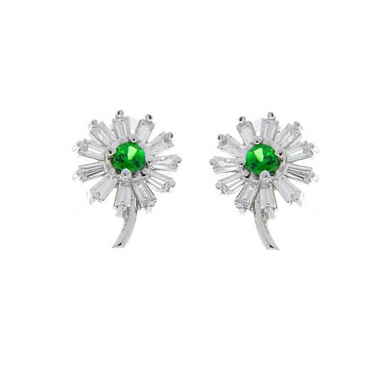 14K White Gold Emerald Gemstone Earrings