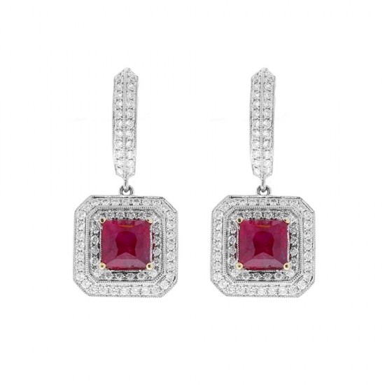 18K White Gold Ruby Gemstone Earrings