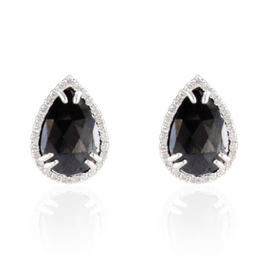 14K White Gold Diamond Gemstone Earrings