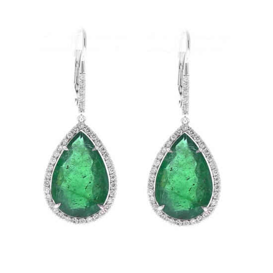 18K White Gold Emerald Gemstone Earrings