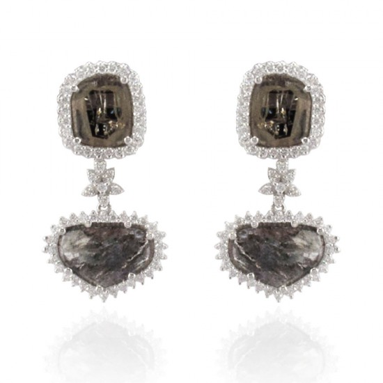 18K White Gold Diamond Gemstone Earrings