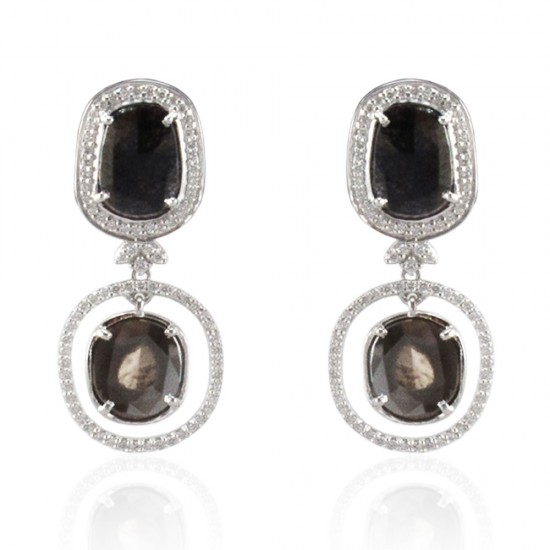18K White Gold Diamond Gemstone Earrings