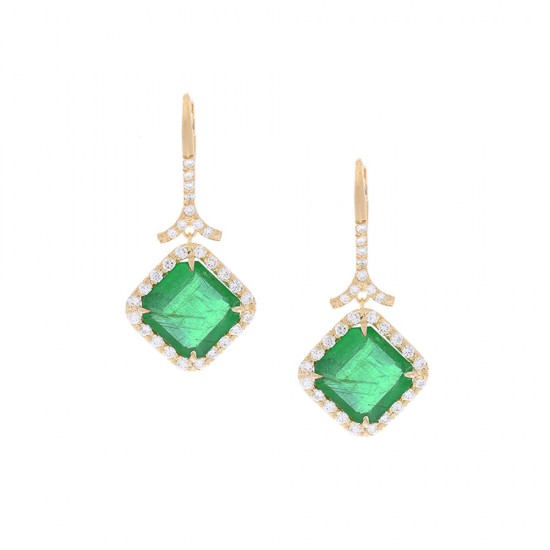 18K Yellow Gold Emerald Gemstone Earrings