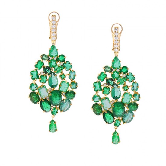 18K Yellow Gold Emerald Gemstone Earrings