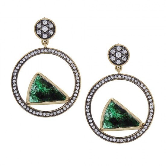 18K Yellow Gold Emerald Gemstone Earrings