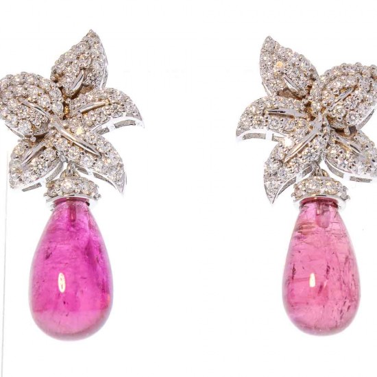 18K White Gold Rubelite Gemstone Earrings