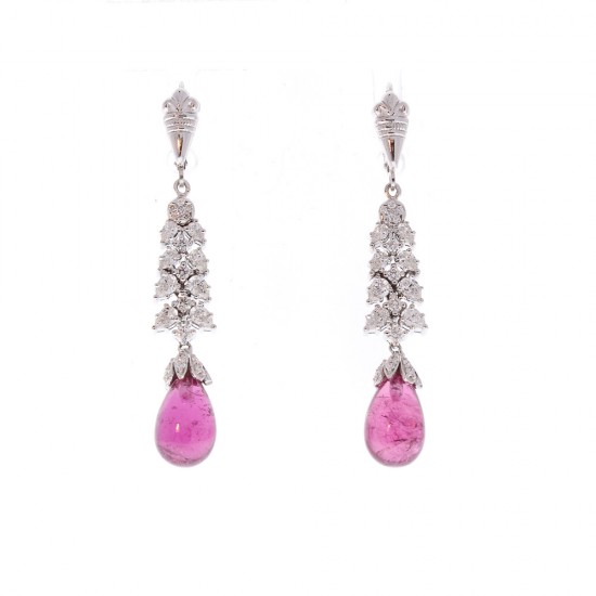 18K White Gold Rubelite Gemstone Earrings