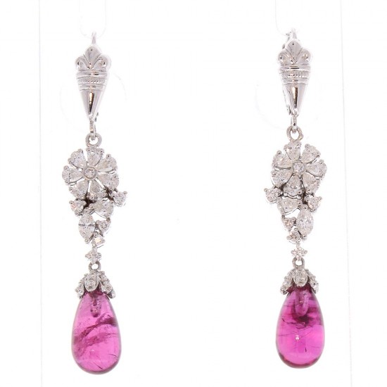 18K White Gold Rubelite Gemstone Earrings