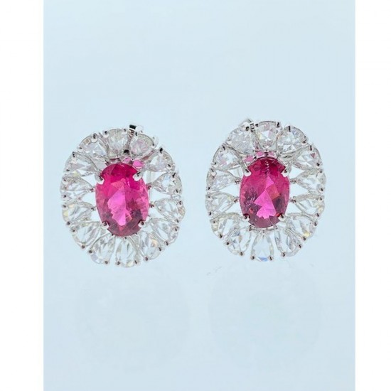 18K White Gold Rubelite Gemstone Earrings