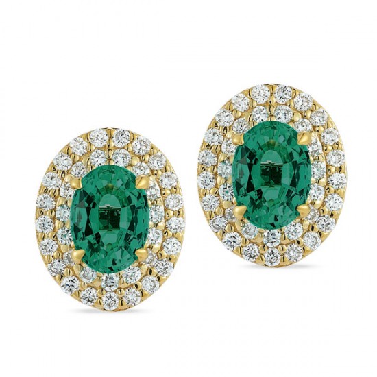 Lab Grown Diamond and Created Emerald Earrings