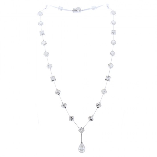 18K White Gold Diamond Gemstone Necklace