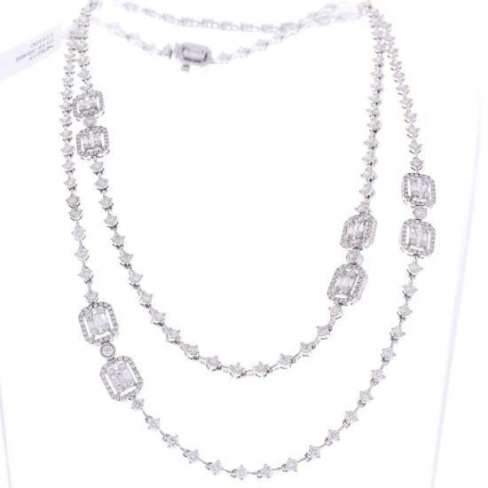 18K White Gold Diamond Gemstone Necklace