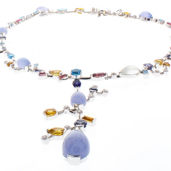 18K White Gold Moonstone Gemstone Necklace