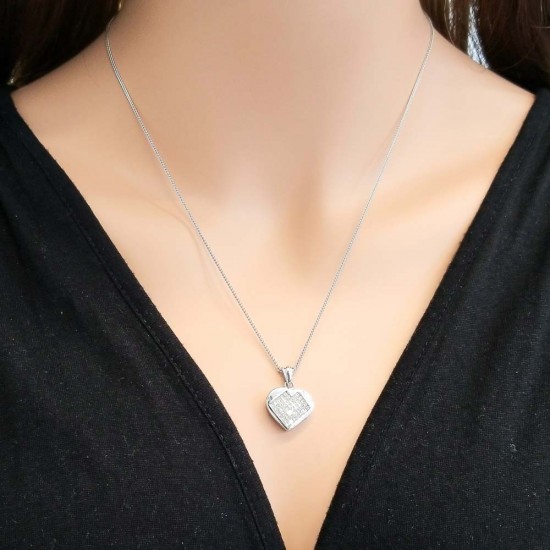14K White Gold Diamond Gemstone Pendant