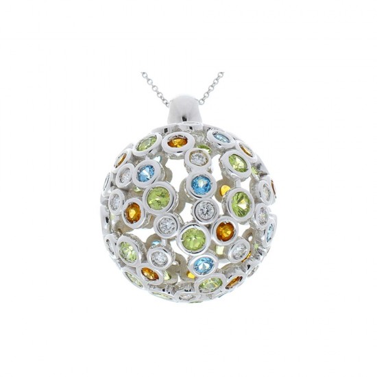 18K White Gold Diamond Gemstone Pendant