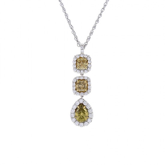 18K White Gold Diamond Gemstone Pendant