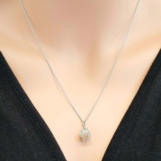 14K White Gold Diamond Gemstone Pendant