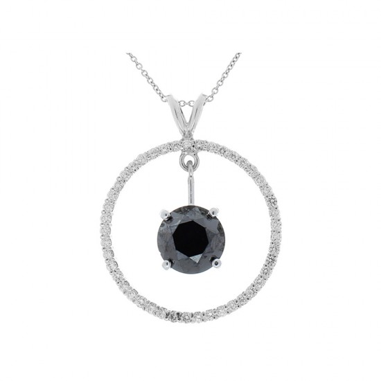14K White Gold Diamond Gemstone Pendant