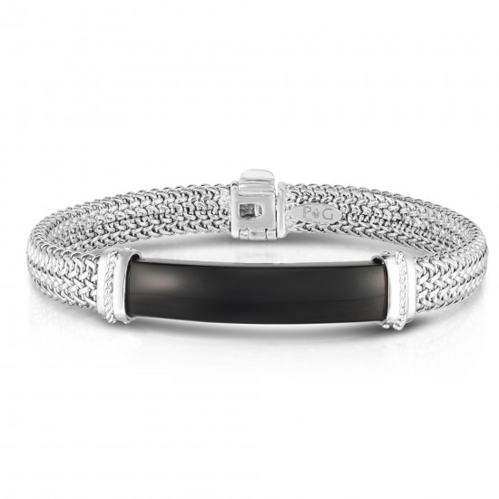 Men'S Tuscan Woven Sterling Silver Id Bracelet With Onyx
