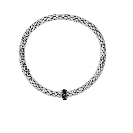 Silver Stretchable Popcorn Bracelet With Round Amethyst