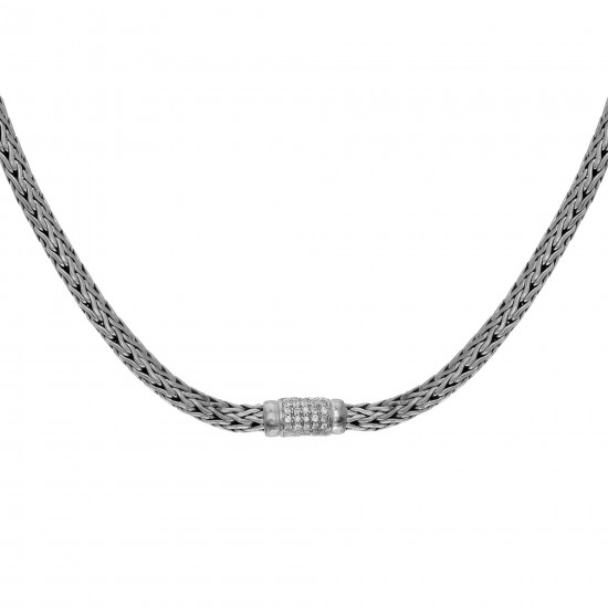 Silver 4X6Mm Woven Necklace With White Sapphire