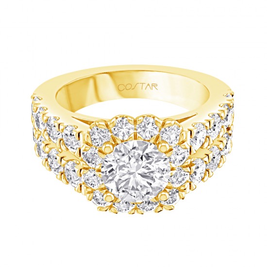 Yellow Gold Diamond Semi-Mount For Round Center 1.25 CT