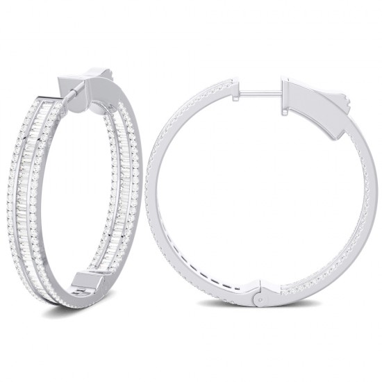 White Gold Diamond Fashion Hoops  2.15 CT
