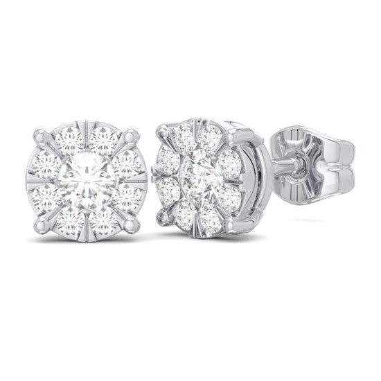 White Gold Diamond Cluster Earrings  1/2 CT