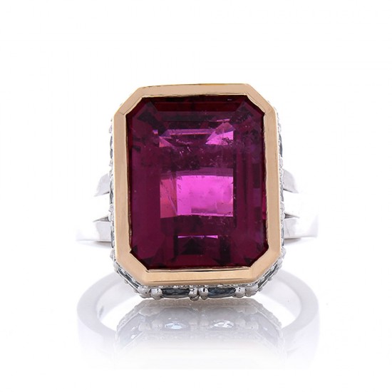 18K Two-Tone Rubelite Gemstone Ring