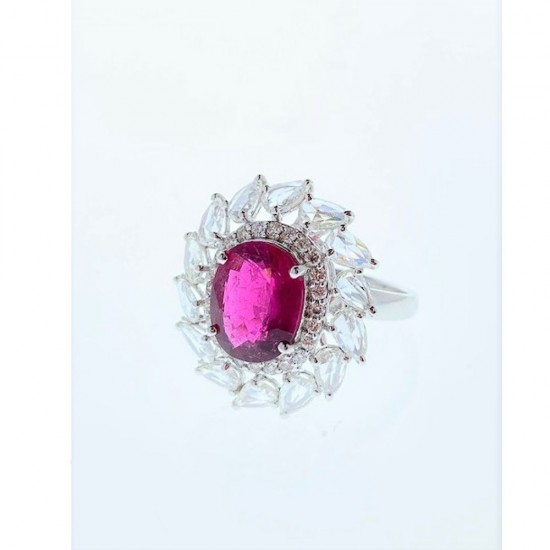 18K White Gold Rubelite Gemstone Ring