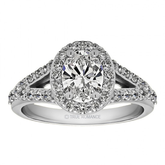 Oval Cut Split Shank Halo Diamond Semi Mount Engagement Ring