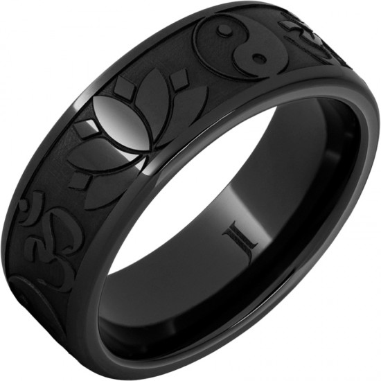 Black Diamond Ceramic™ Ring with Buddhist Symbols
