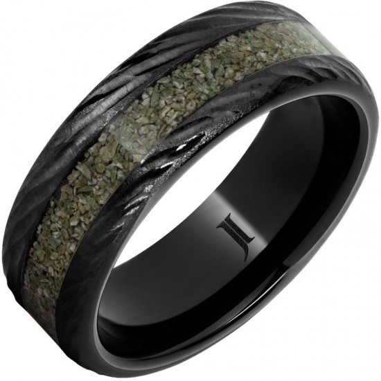 Black Diamond Ceramic&trade; Ring with Green Dinosaur Bone Inlay
