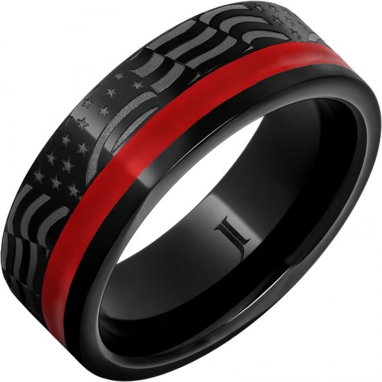 Old Glory - Enamel Inlay Black Diamond Ceramic&trade; Ring