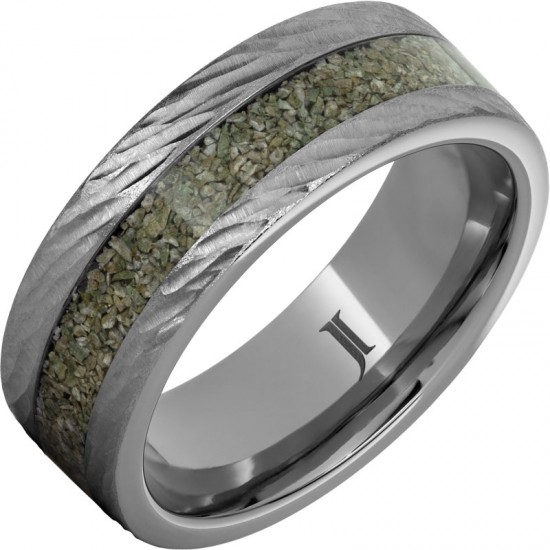 Rugged Tungsten&trade; Ring with Green Dinosaur Bone Inlay