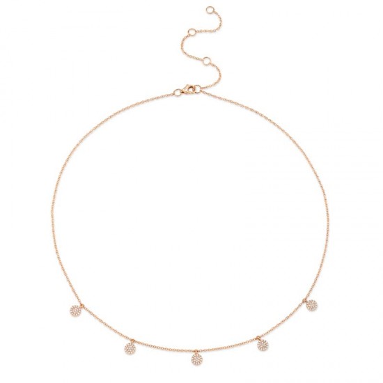 0.22ct 14k Rose Gold Diamond Pave Circle Necklace