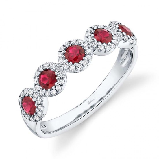 0.20ct Diamond & 0.66ct Ruby 14k White Gold Band