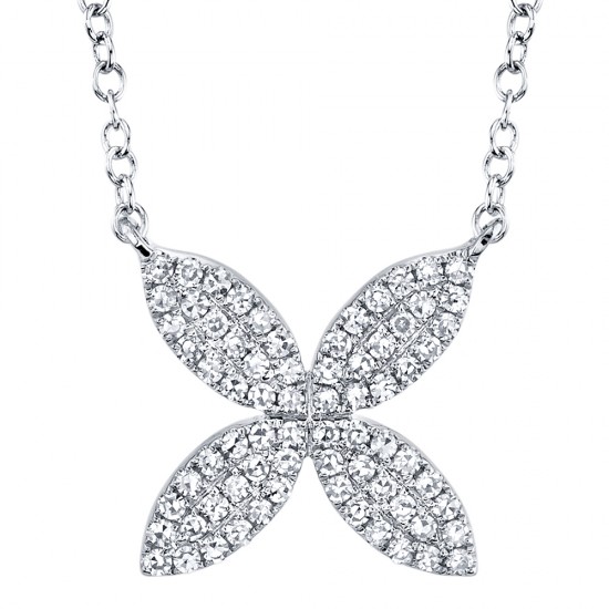 0.20ct 14k White Gold Diamond Flower Necklace