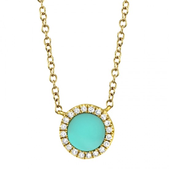 0.04ct Diamond & 0.33ct Composite Turquoise 14k Yellow Gold Necklace