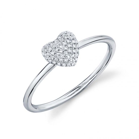 0.11ct 14k White Gold Diamond Pave Heart Ring