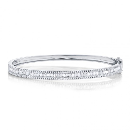 1.74ct 14k White Gold Diamond Baguette Bangle