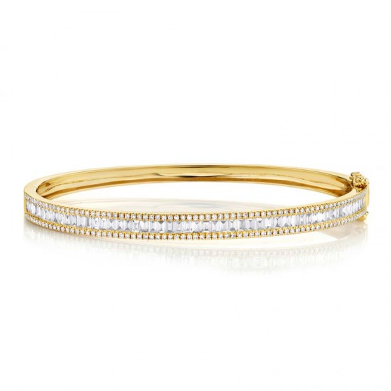 1.74ct 14k Yellow Gold Diamond Baguette Bangle