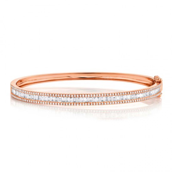1.74ct 14k Rose Gold Diamond Baguette Bangle