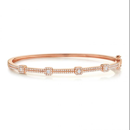 0.52ct 14k Rose Gold Diamond Baguette Bangle