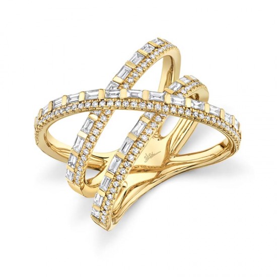 1.08ct 14k Yellow Gold Diamond Baguette Bridge Ring