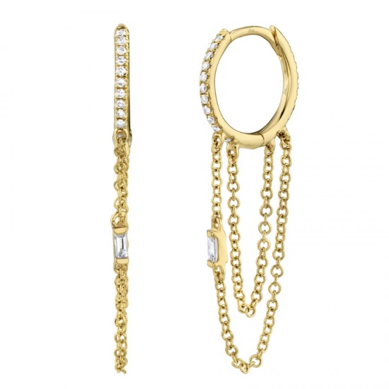 0.18ct 14k Yellow Gold Diamond Baguette Huggie Earring